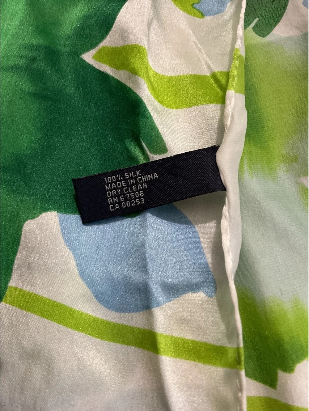 Anne Klein 100% Silk Floral Scarf with Green and Blue Pattern